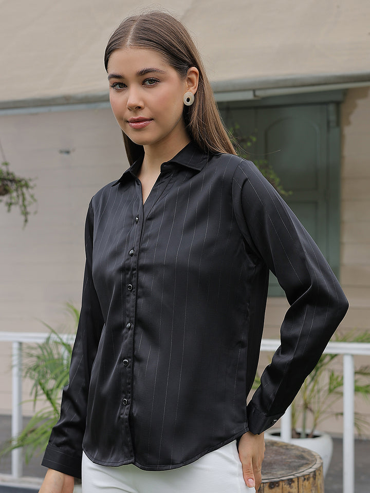 Black Striped Satin Shirt