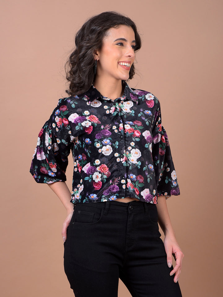 Multi-Color Floral Print Cropped Shirt