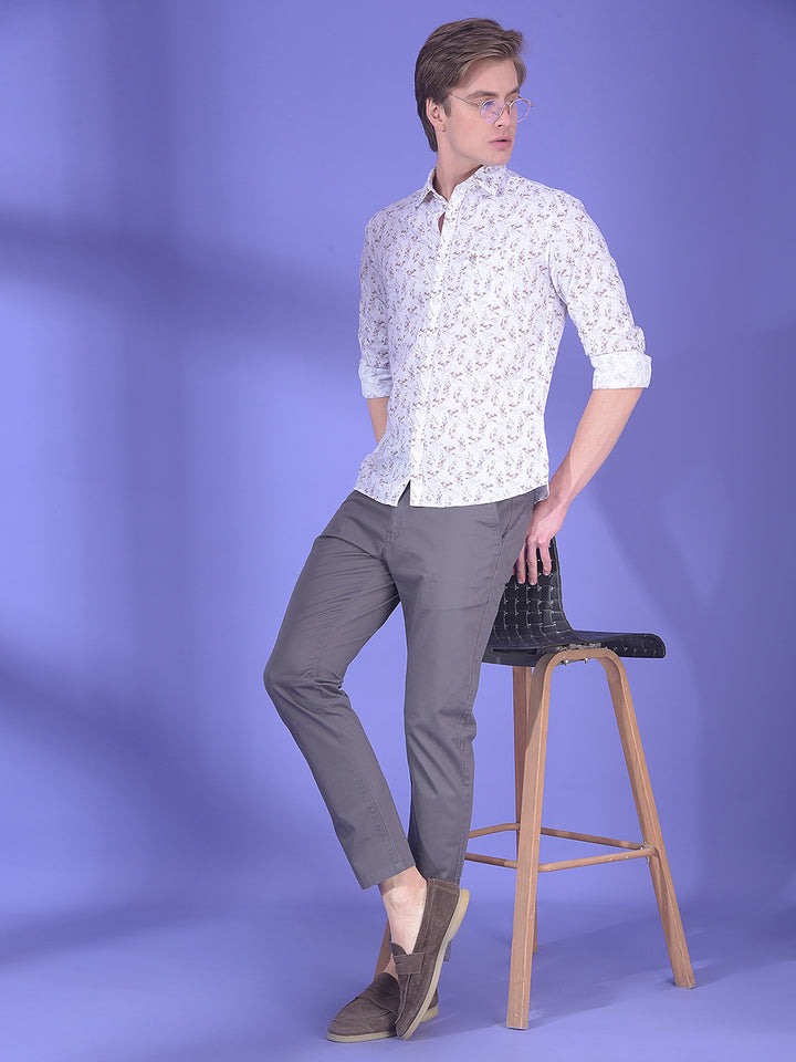 Minimal Brown Floral Print Shirt