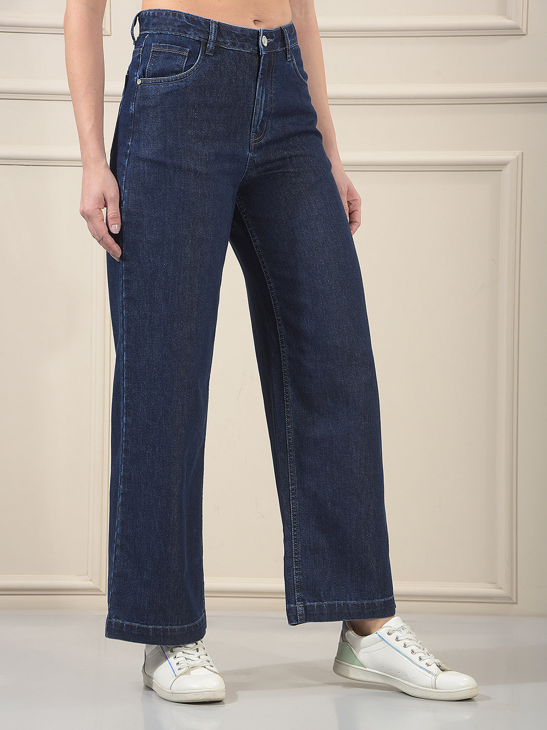 Navy Blue Wide-Leg Jeans