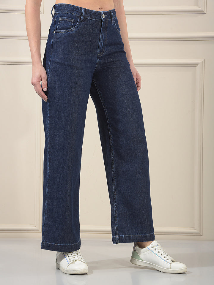 Navy Blue Wide-Leg Jeans