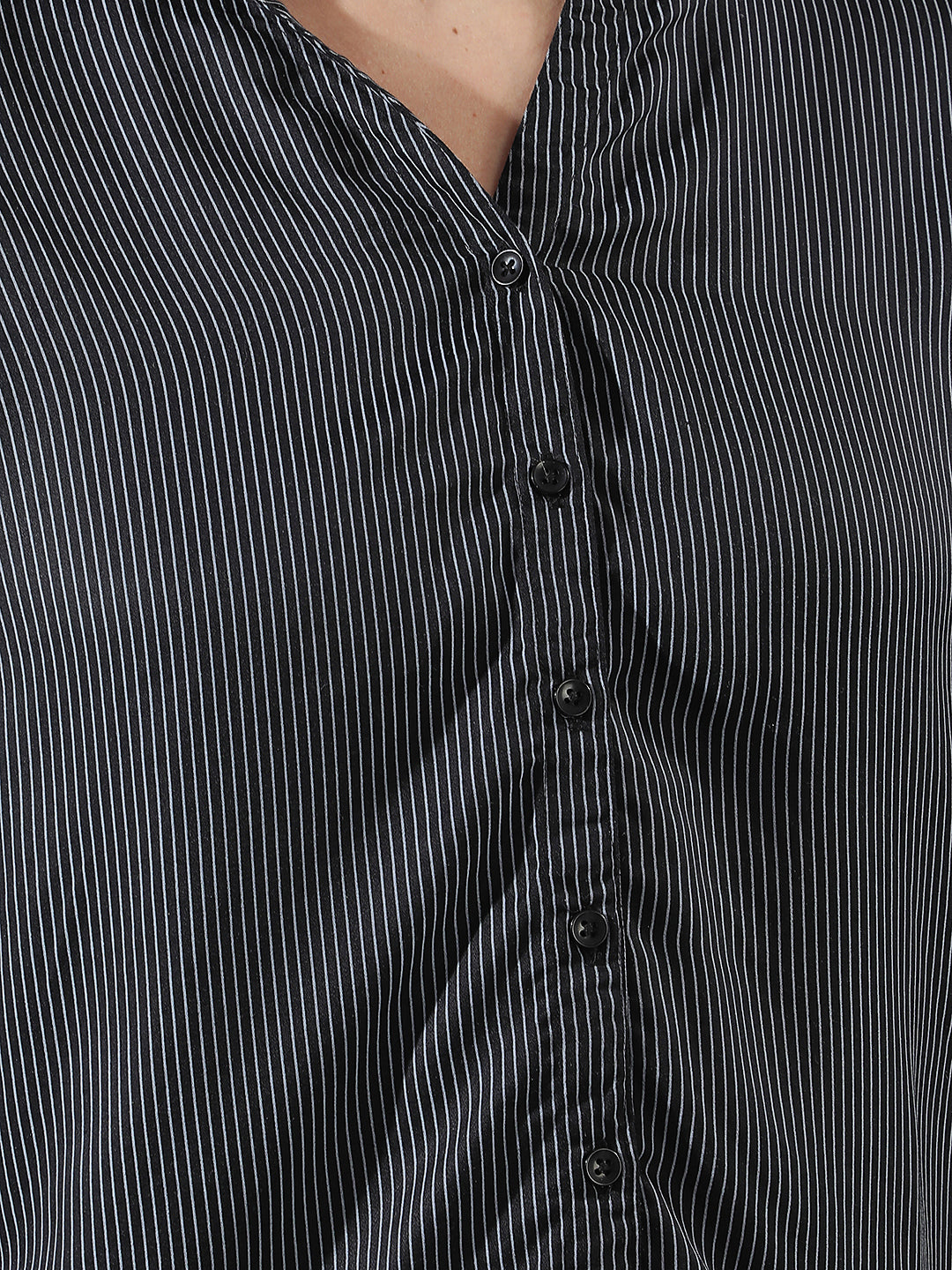 Navy Blue Vertical Striped Modal Shirt