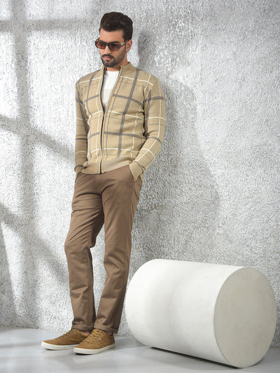 Easy Fit Beige Checked Sweater