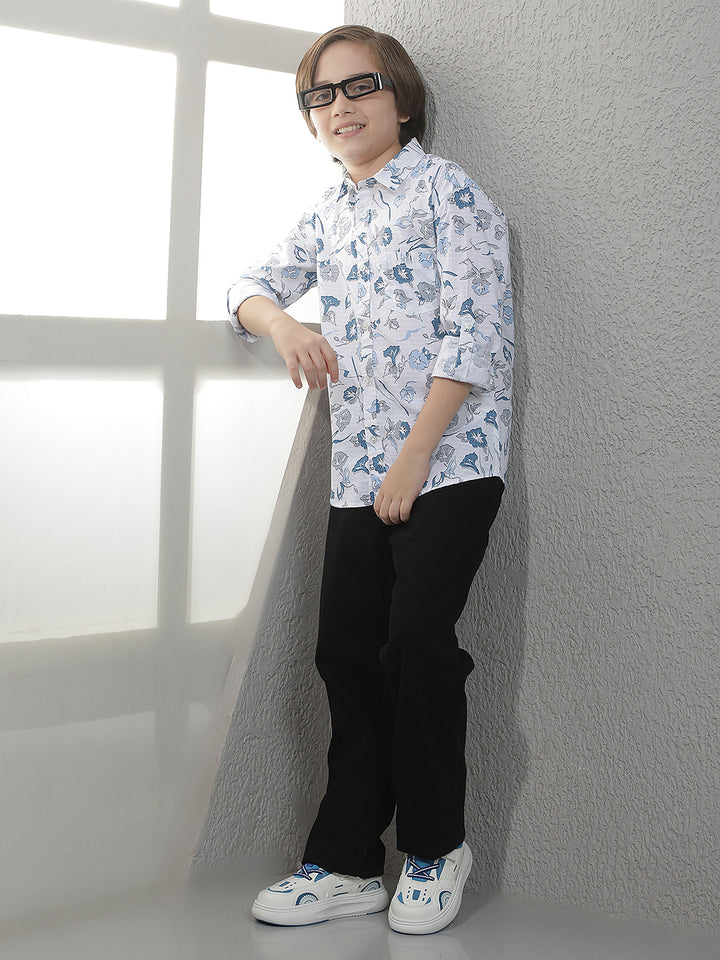 White Floral Print Shirt
