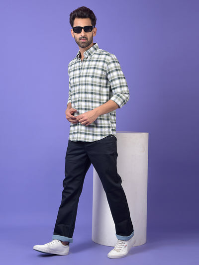 Green Checked 100% Cotton Button-Down Collar Shirt