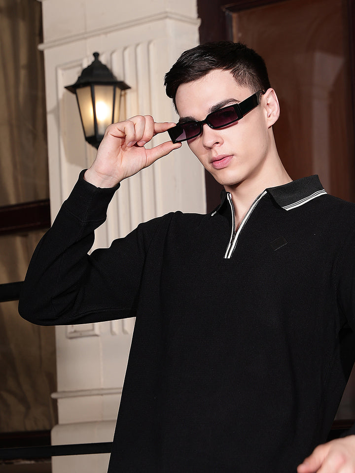 Black Polo Neck Long Sleeves T-Shirt