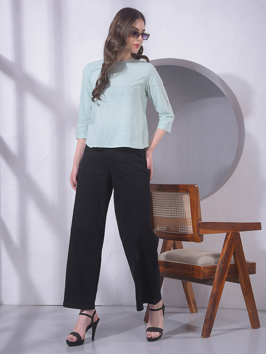 Green Embroidered 100% Cotton Top