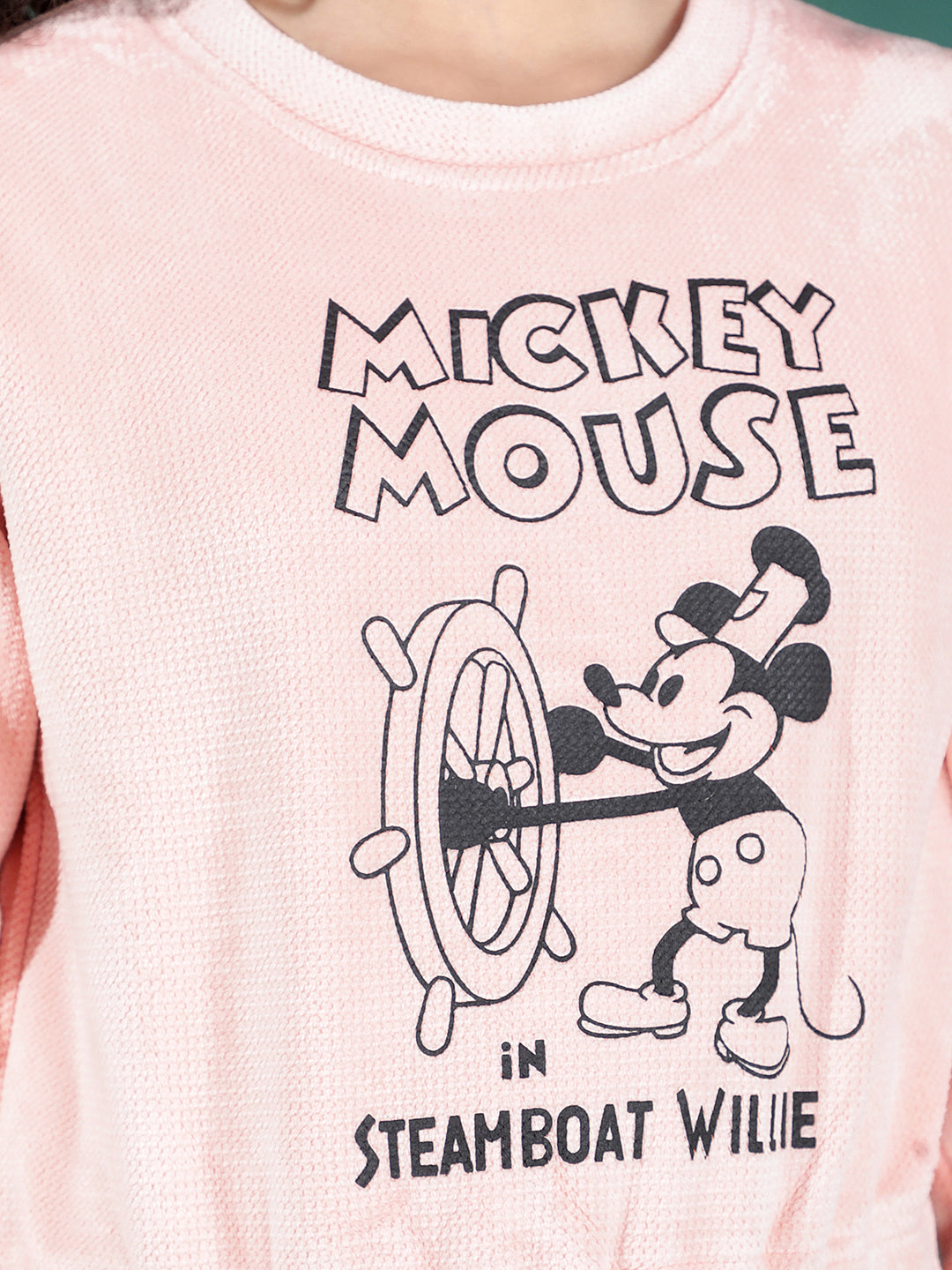 Pink Graphic Print Crop-Length Sweatshirt-Girls Sweatshirts-Crimsoune Club