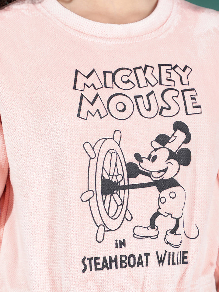 Pink Graphic Print Crop-Length Sweatshirt-Girls Sweatshirts-Crimsoune Club