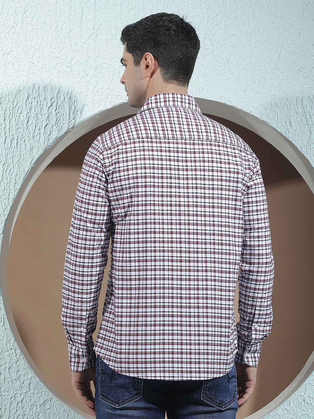 100% Cotton Maroon Checked Shirt