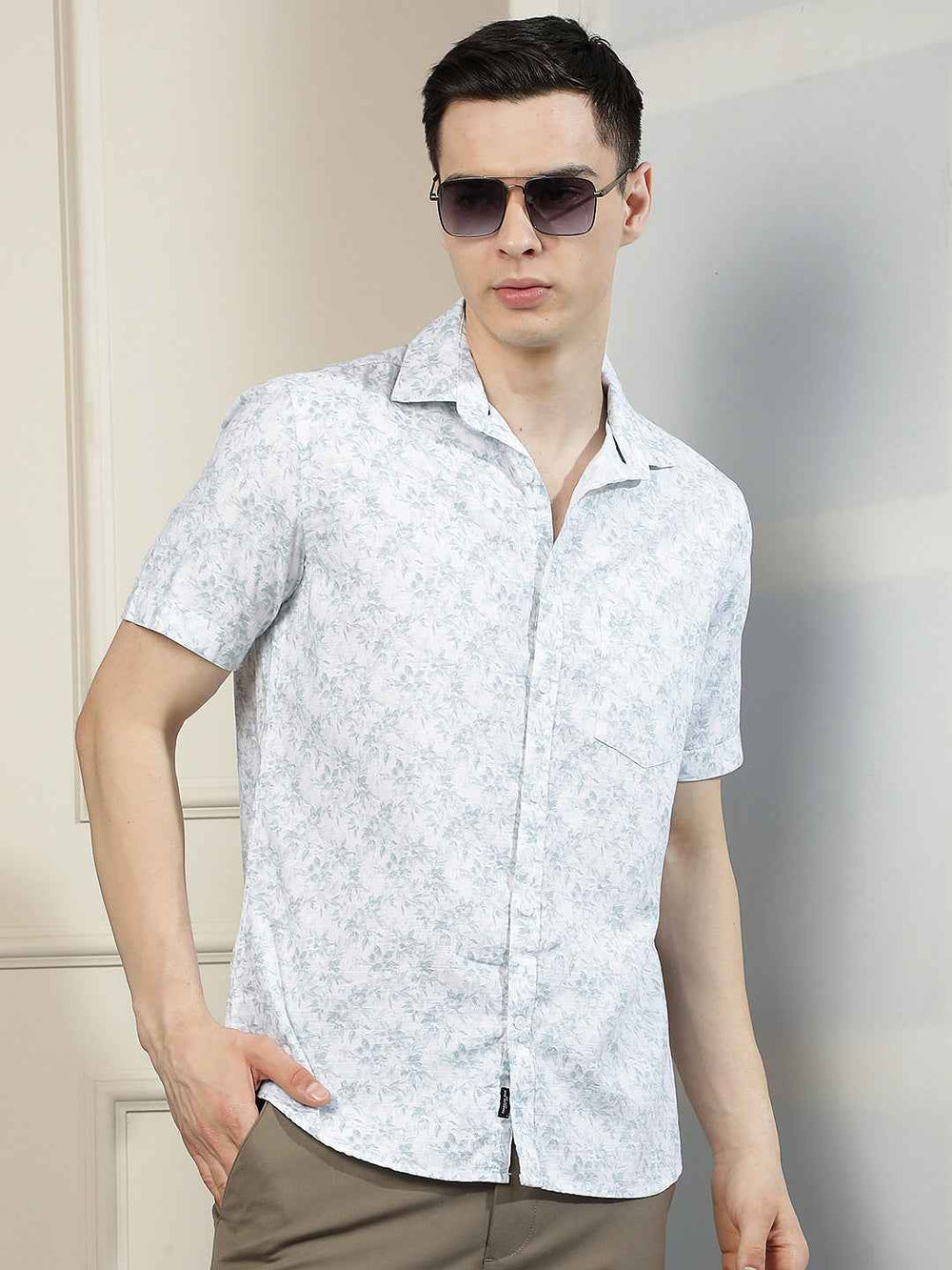 White Floral Print Shirt