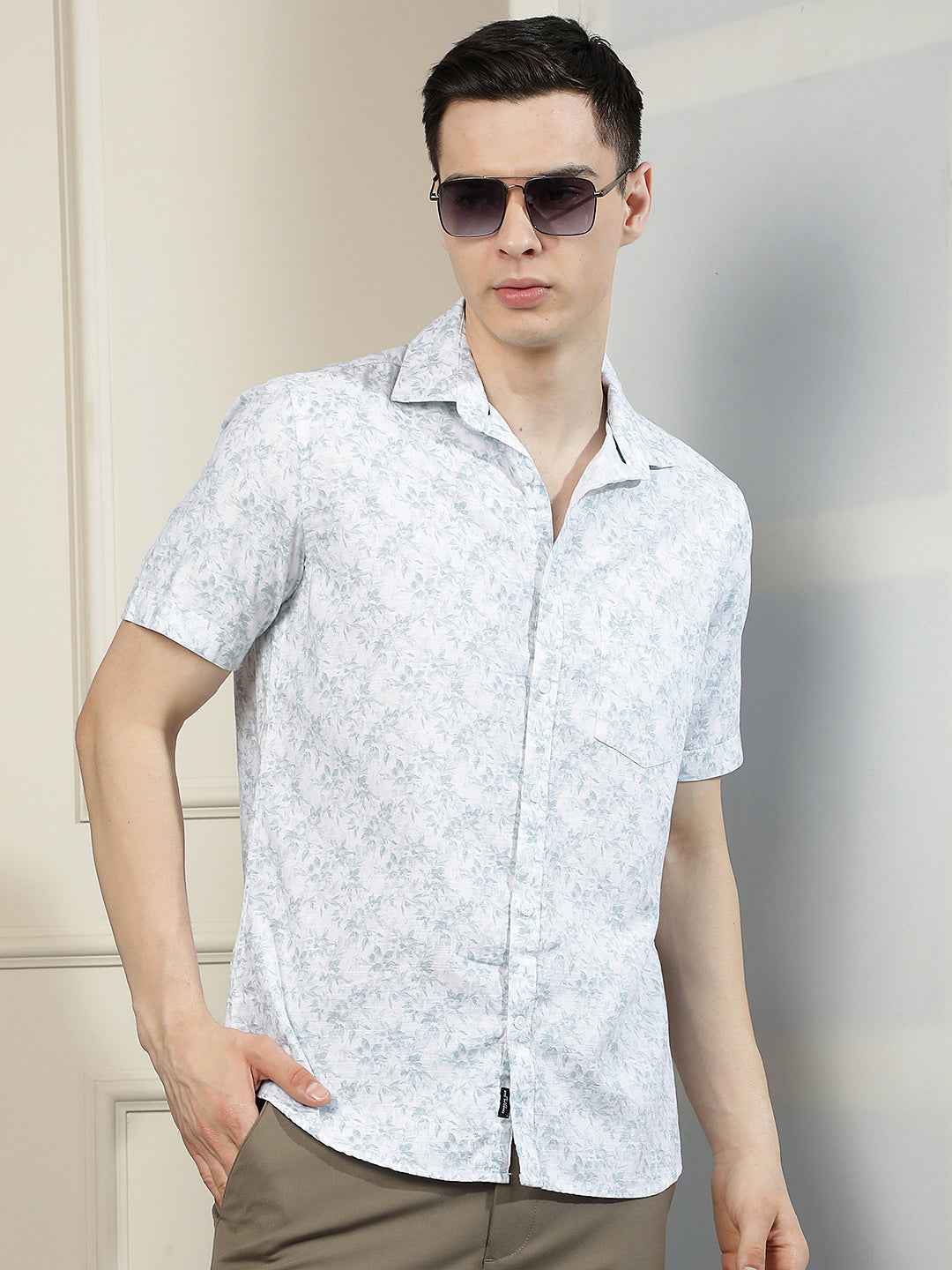 White Floral Print Shirt