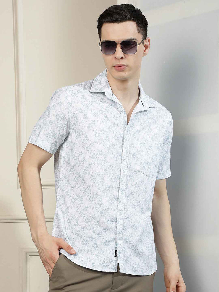 White Floral Print Shirt