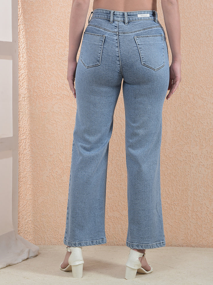 Blue Clean Cut Wide Denim