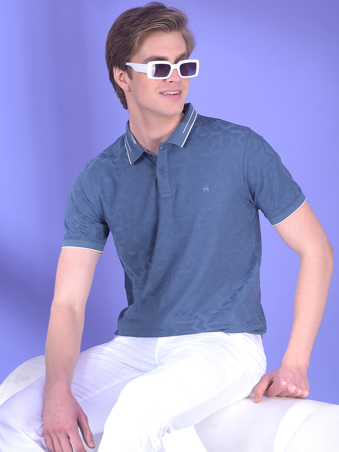 Blue Jacquard Polo T-Shirt