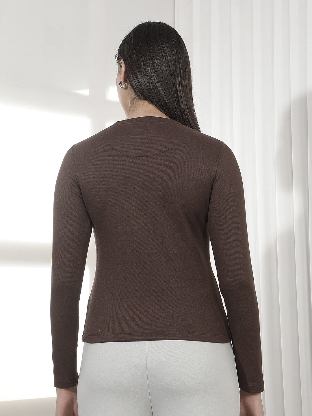 Brown Typographic Print Long Sleeves T-Shirt