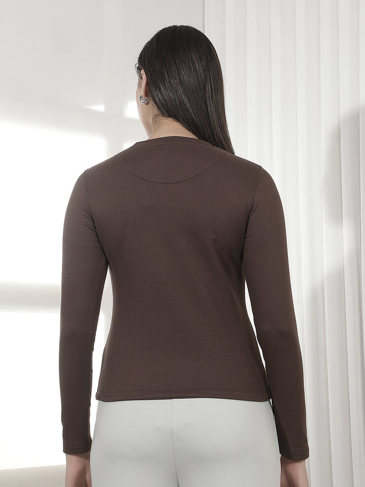 Brown Typographic Print Long Sleeves T-Shirt