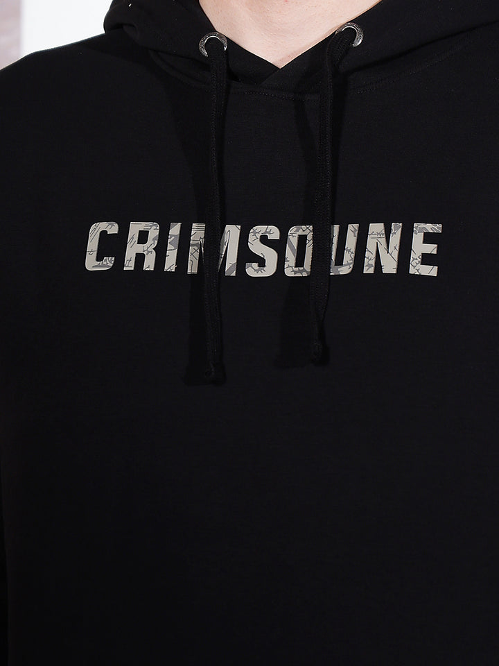 Black Typographic Print Hooded Neck Sweatshirt