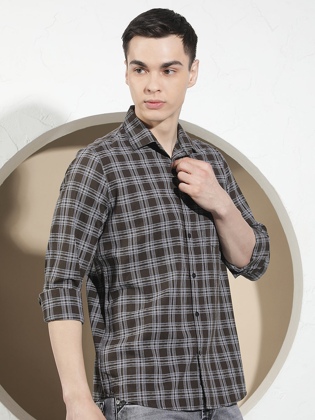 Brown 100% Cotton Checked Shirt