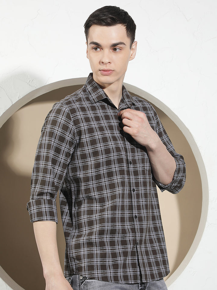 Brown 100% Cotton Checked Shirt