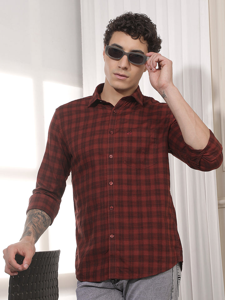 Maroon Checked 100% Cotton Shirt
