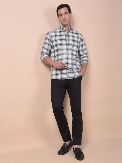 Green Checked Button-Down Collar 100% Cotton Shirt