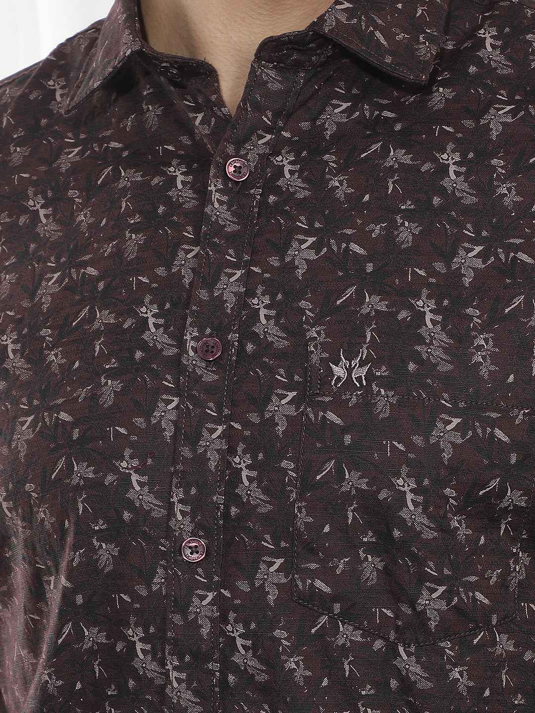wine Floral Print Shirt