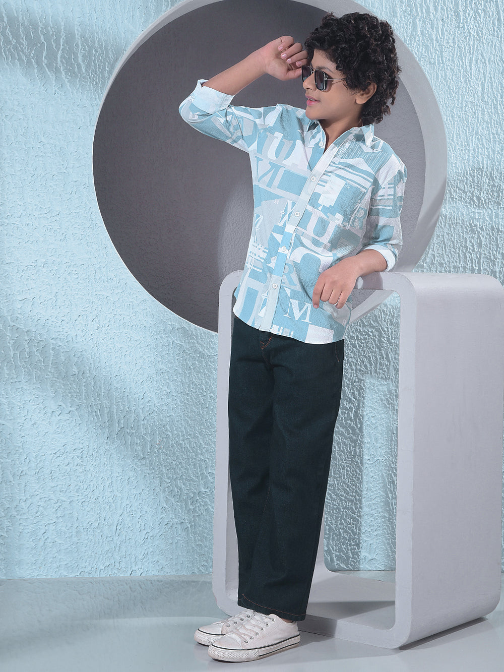 Blue Typographic Print Shirt-Boys Shirts-Crimsoune Club