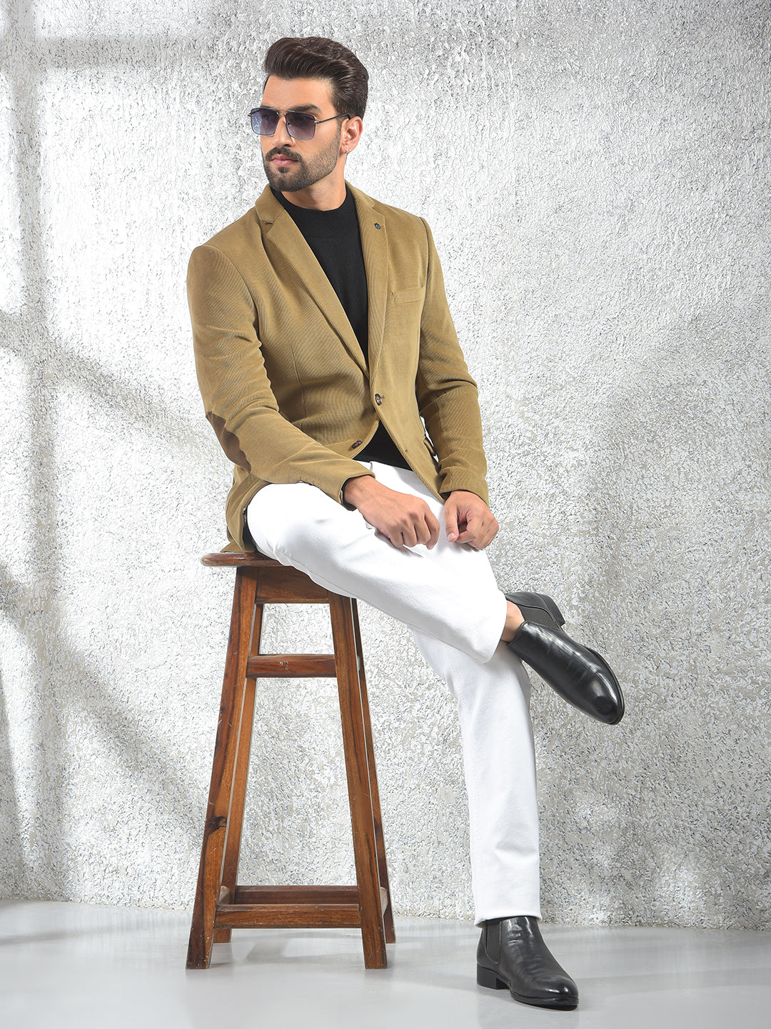 Beige Notched Lapel Single-Breasted Blazer