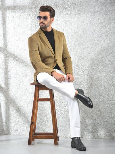 Beige Notched Lapel Single-Breasted Blazer