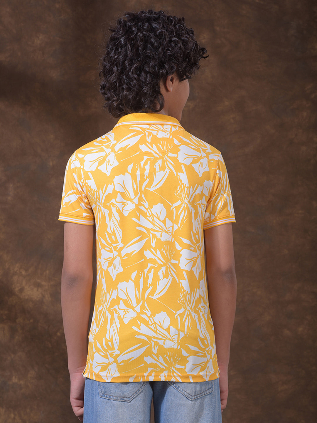 Yellow Printed Polo Neck T-Shirt