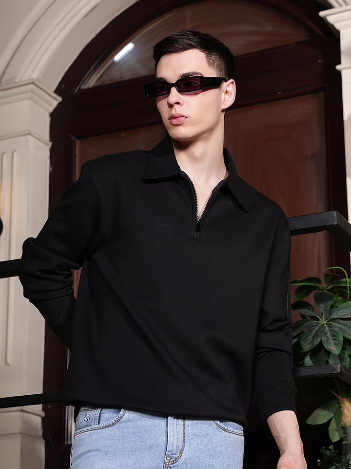 Black Front Open Sweatshirt