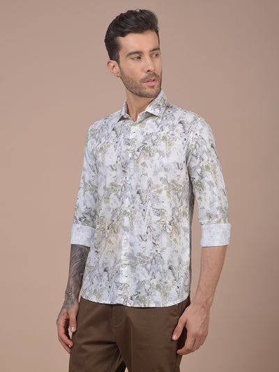 Green Abstract Print Linen Shirt