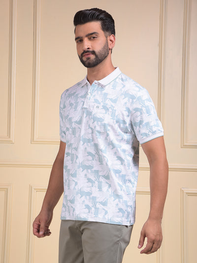 Green Printed Polo Neck T-Shirt