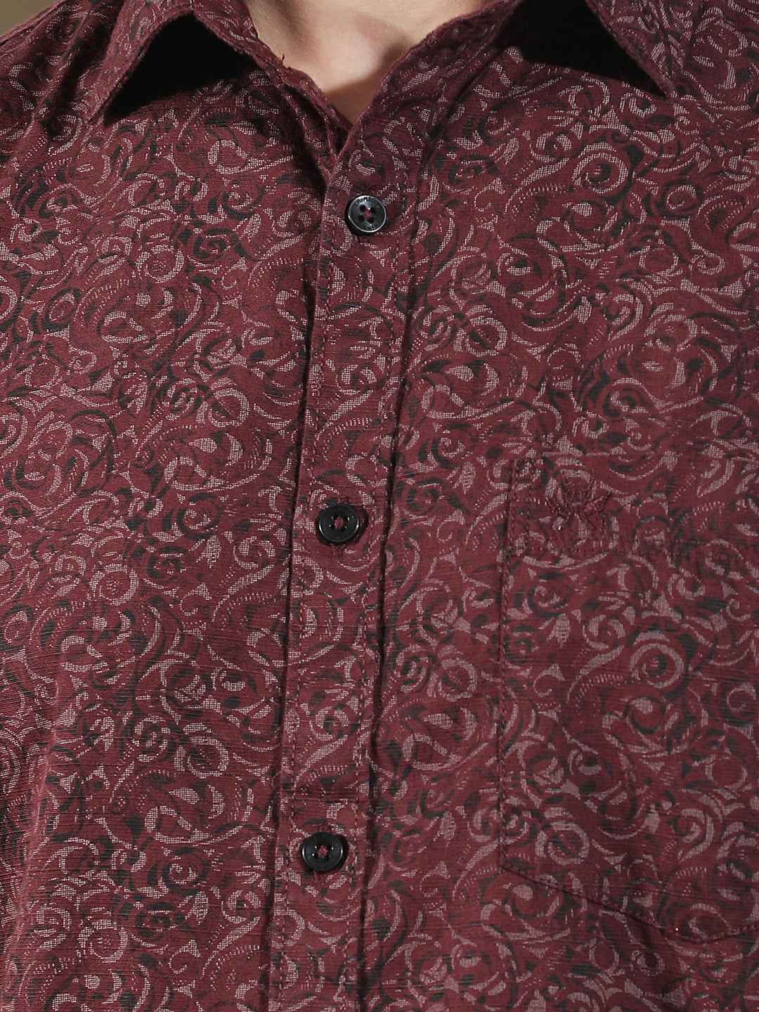 Wine Printed Linen Shirt