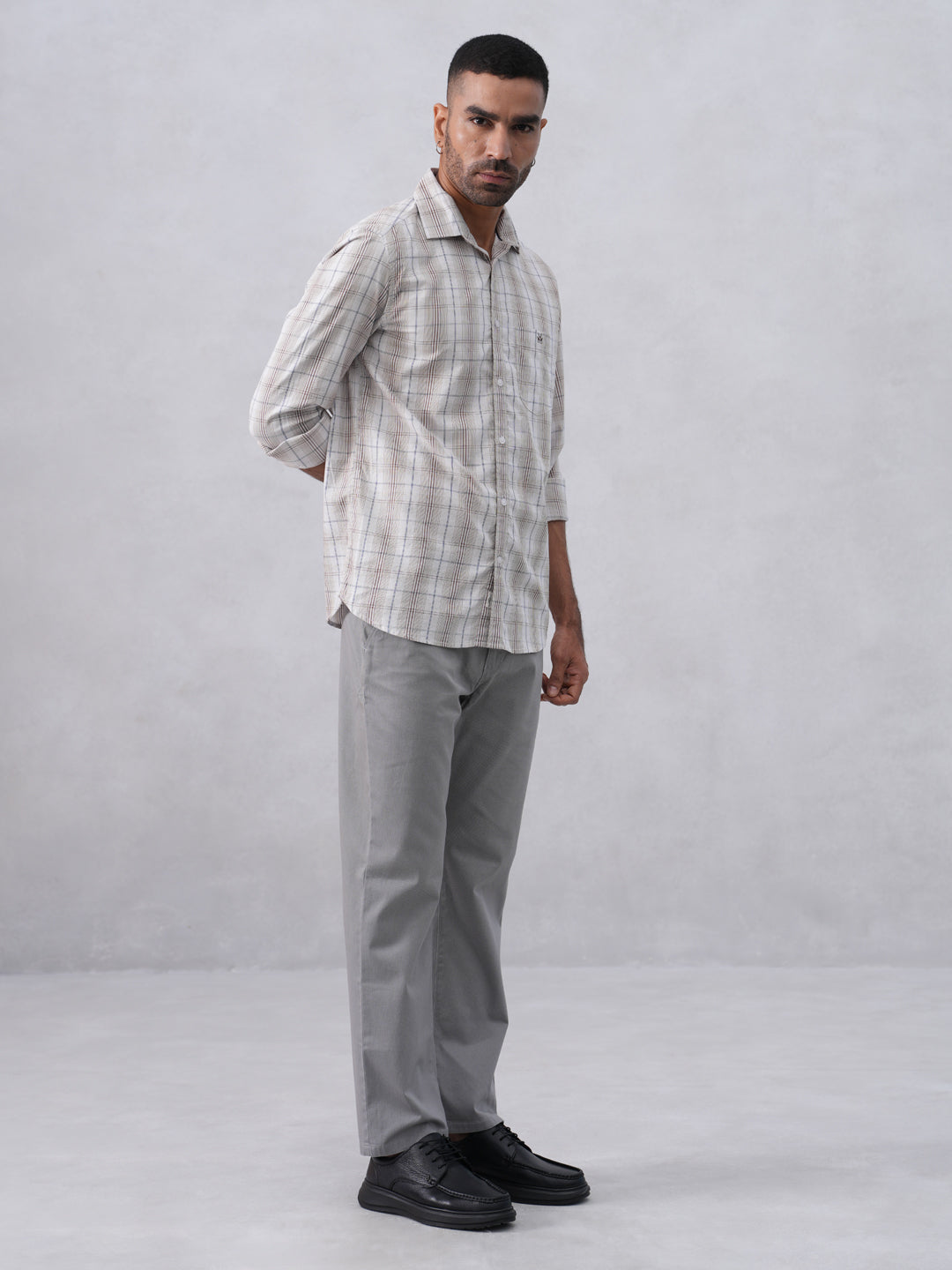 Brown Checked 100% Cotton Shirt