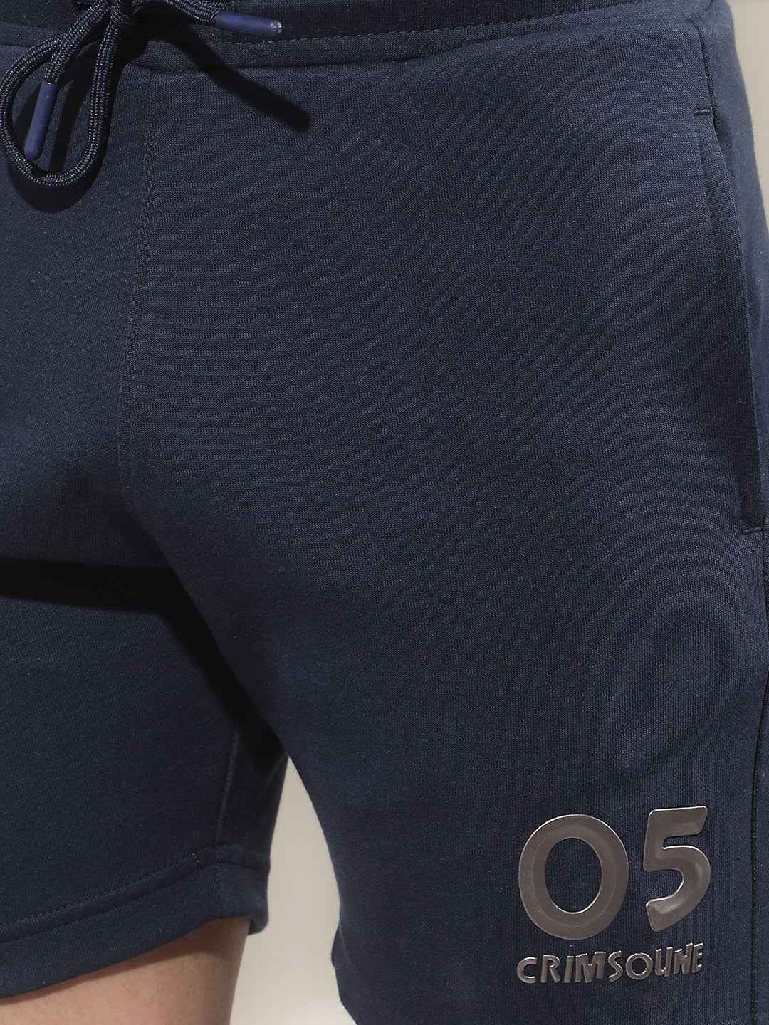 Navy Blue Typographic Print Shorts