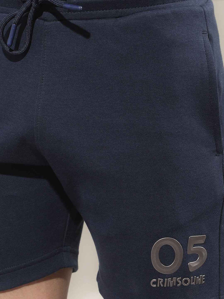 Navy Blue Typographic Print Shorts