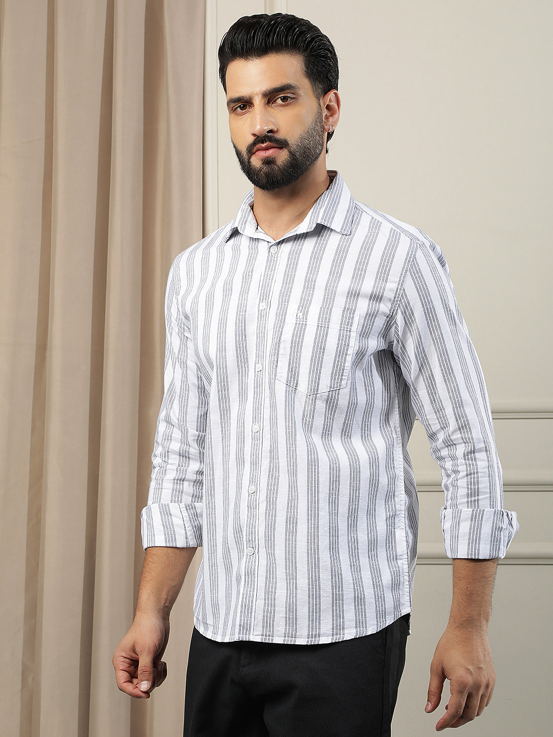 White Vertical Stripes 100% Cotton Shirt