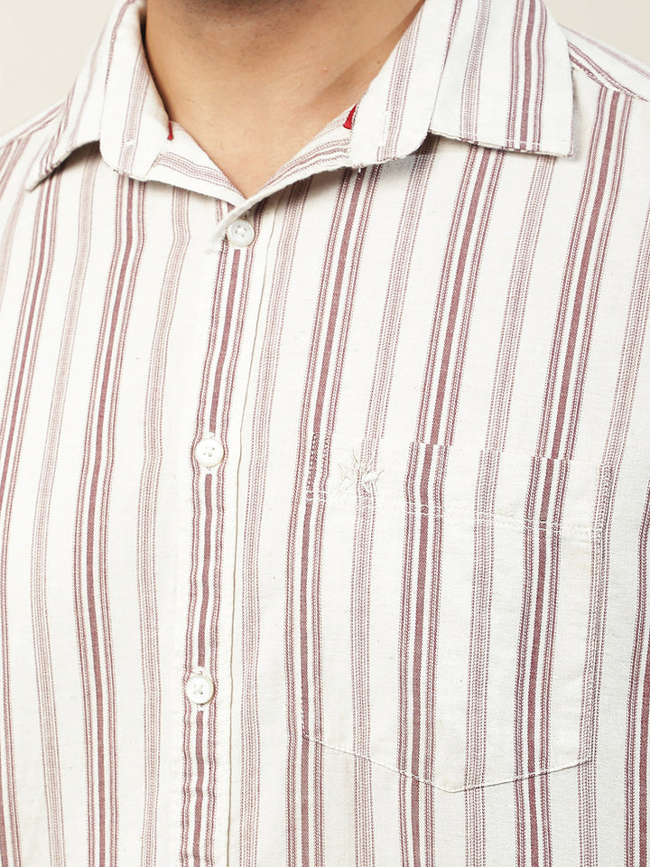 Maroon Vertical Stripes Linen Shirt