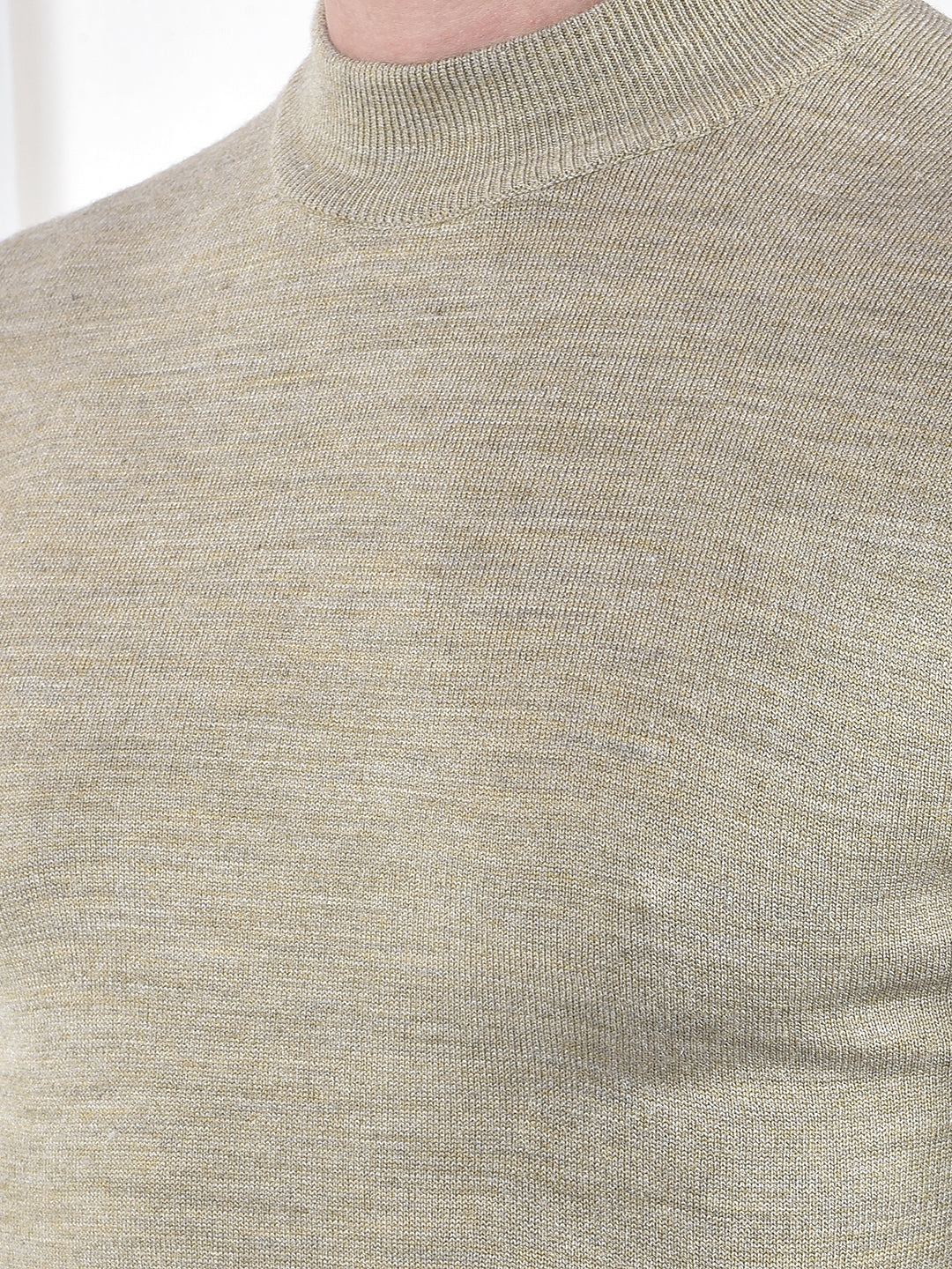 Beige High-Neck Knitted Sweater