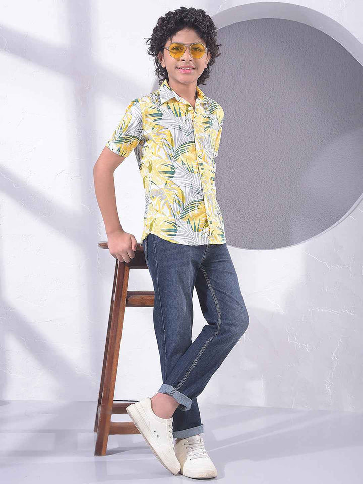 Yellow Botanical Print 100% Cotton Shirt