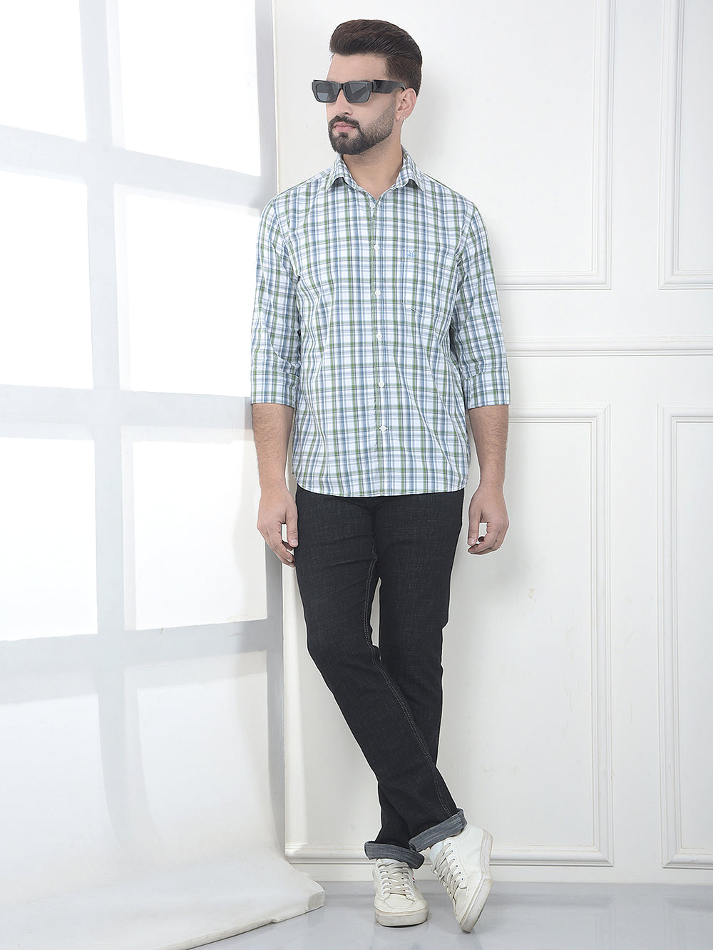 Eucalyptus Green Checked 100% Cotton Shirt