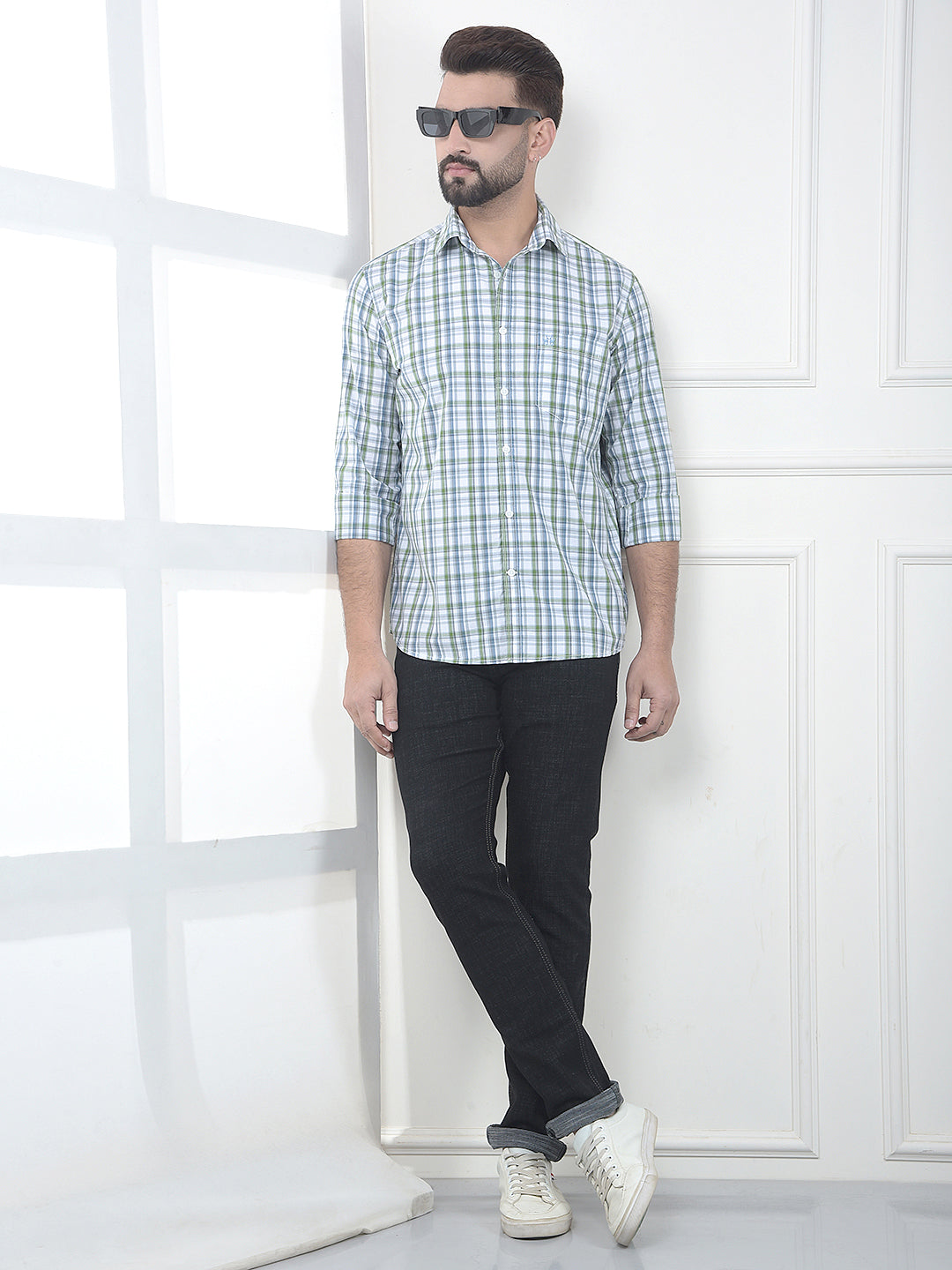 Eucalyptus Green Checked 100% Cotton Shirt