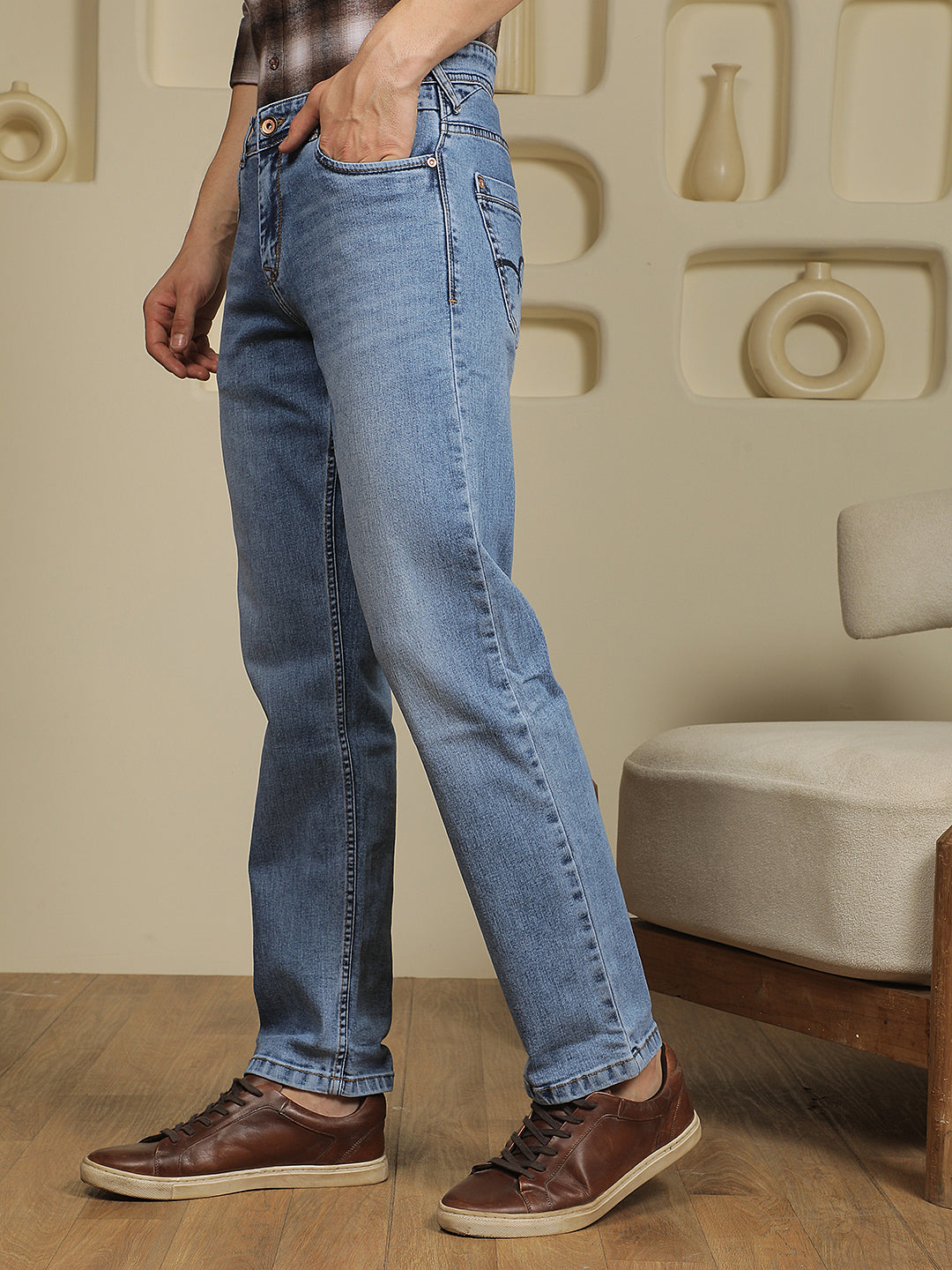 Blue Straight Stretchable Jeans