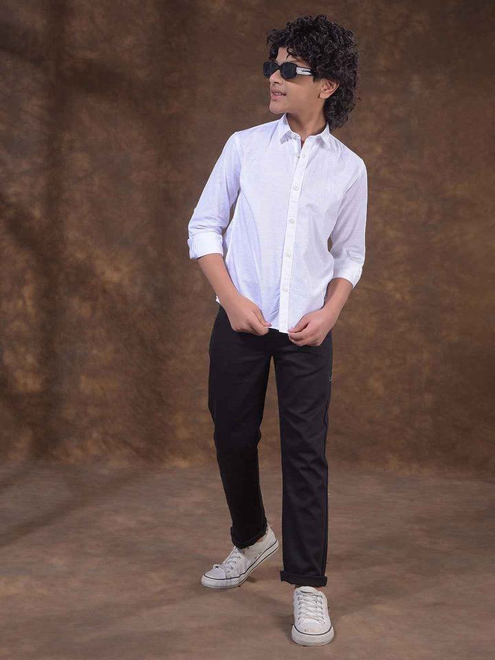 White Textured Linen Shirt