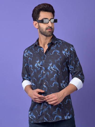 Navy Blue Abstract Print Shirt