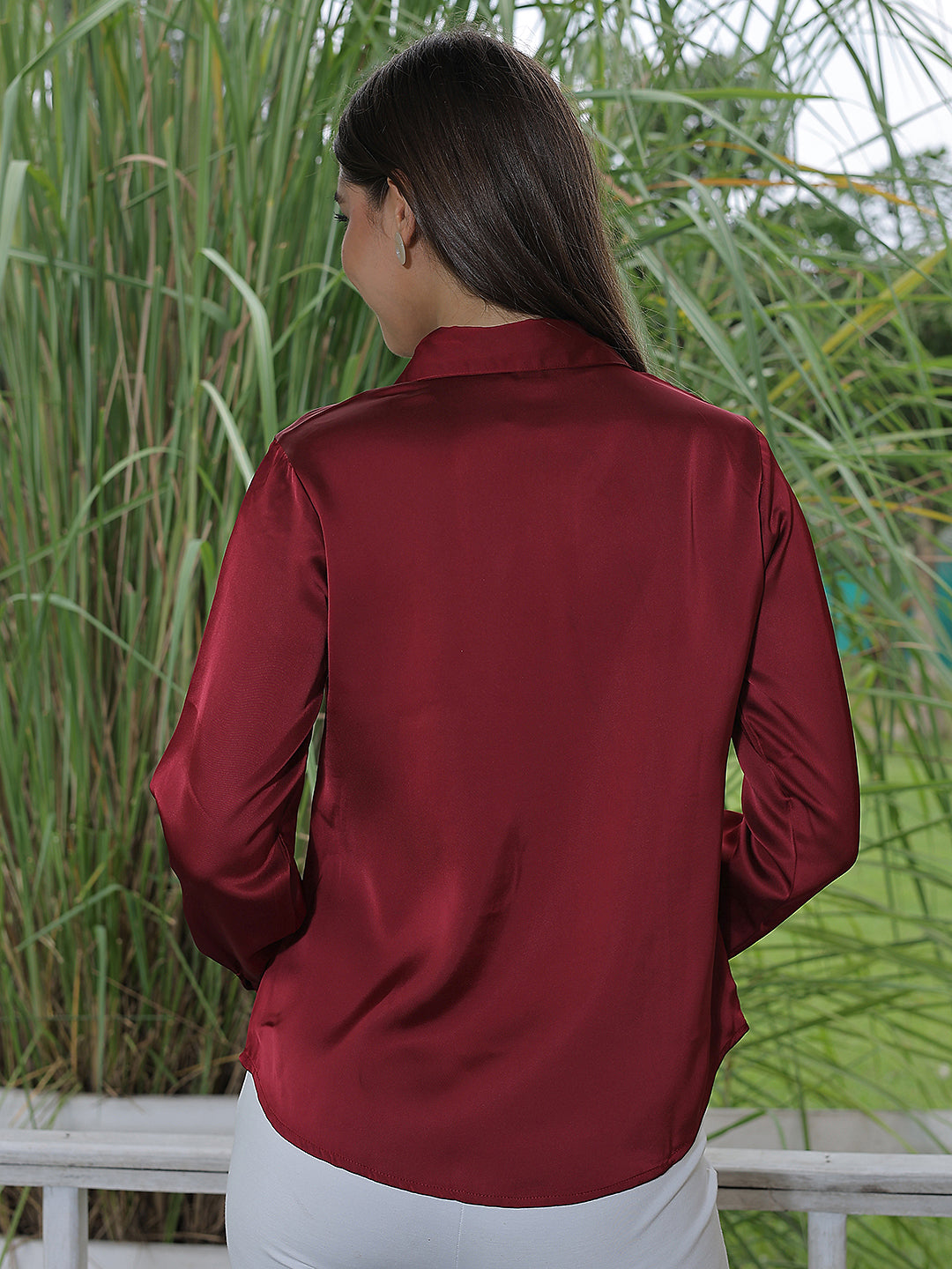 Ruby Red Satin Shirt