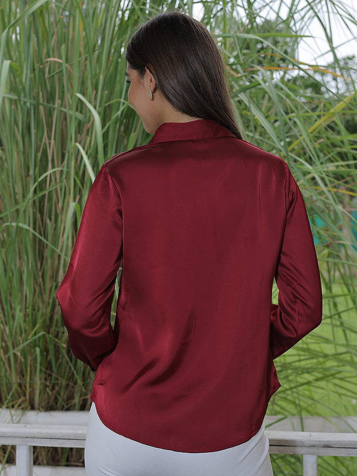 Ruby Red Satin Shirt