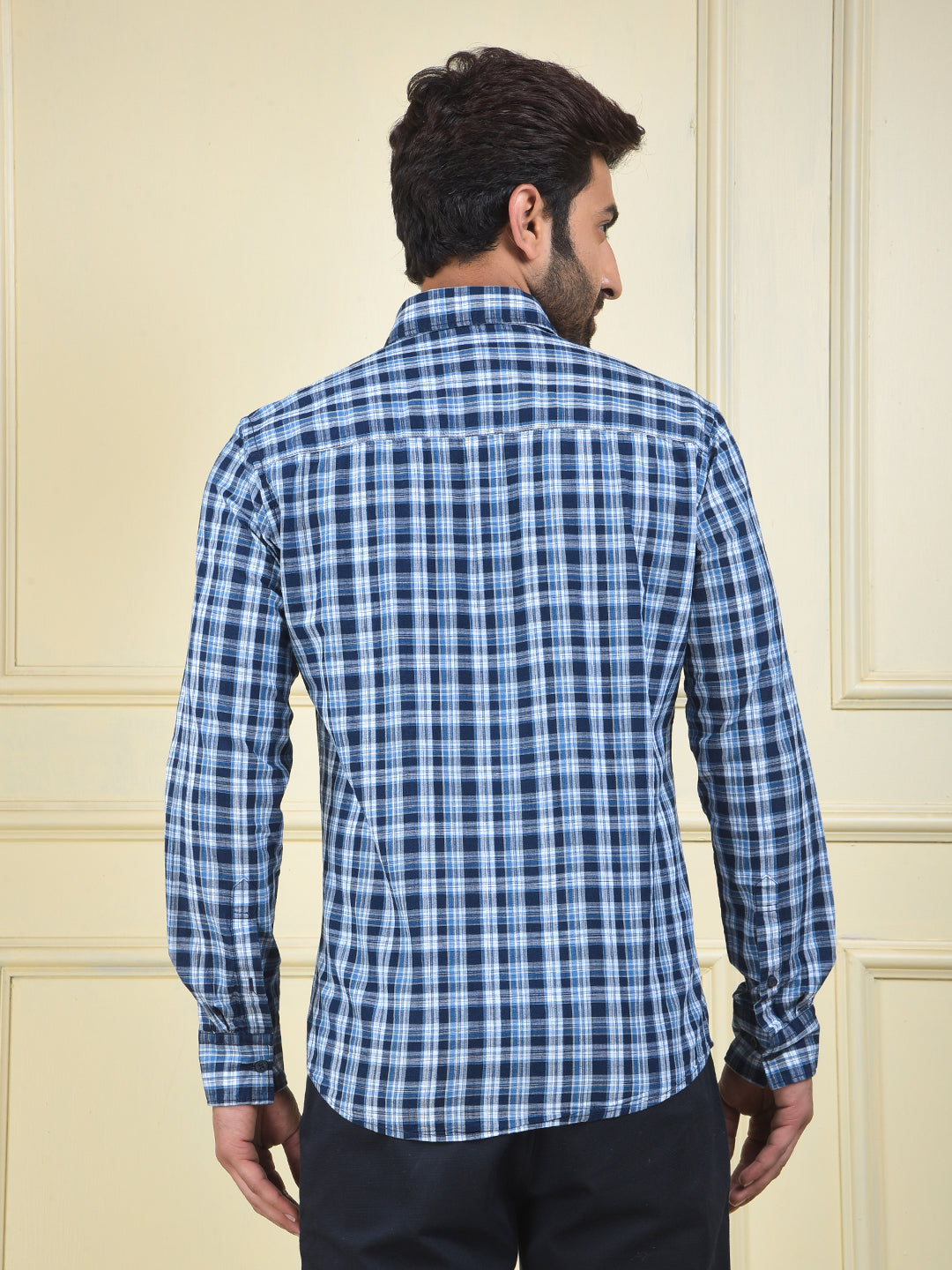 Navy Blue Checked 100% Cotton Shirt